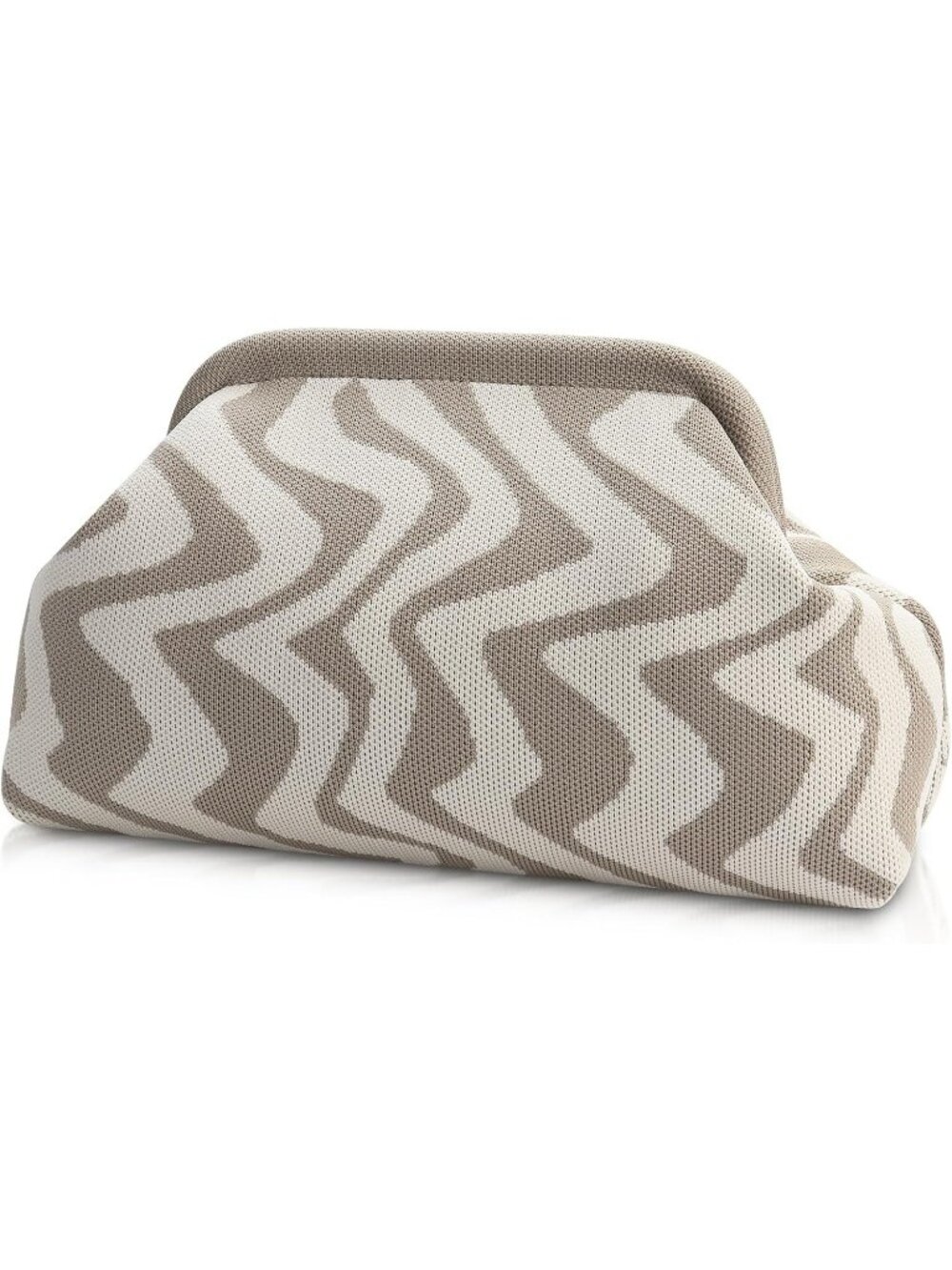 Women's Light Gray Woven Clutch Purse Striped Dumpling Crochet Beach Handbag